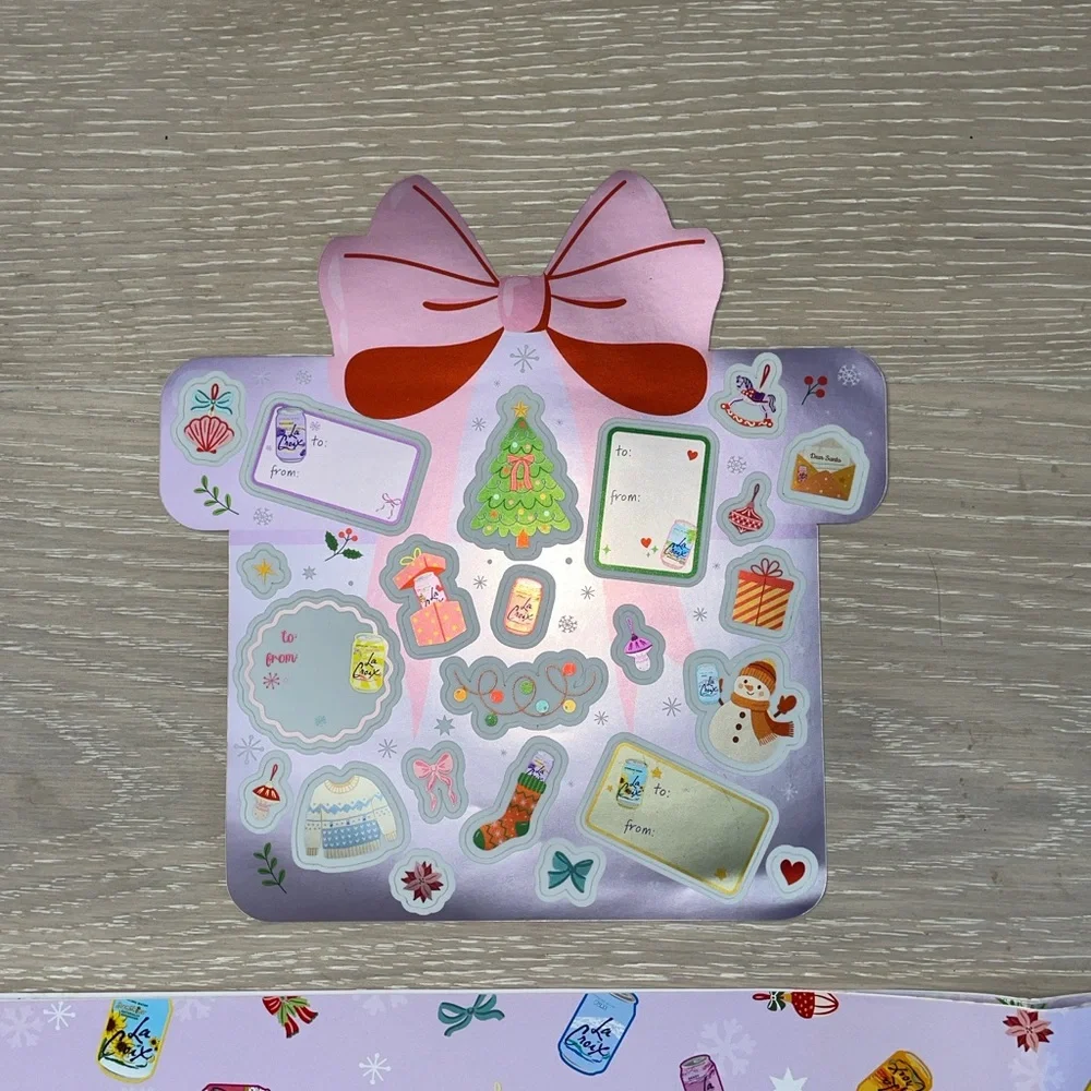 Festive LaCroix Holiday Christmas Gift Tags Sticker Sheet and Wrapping Paper Set